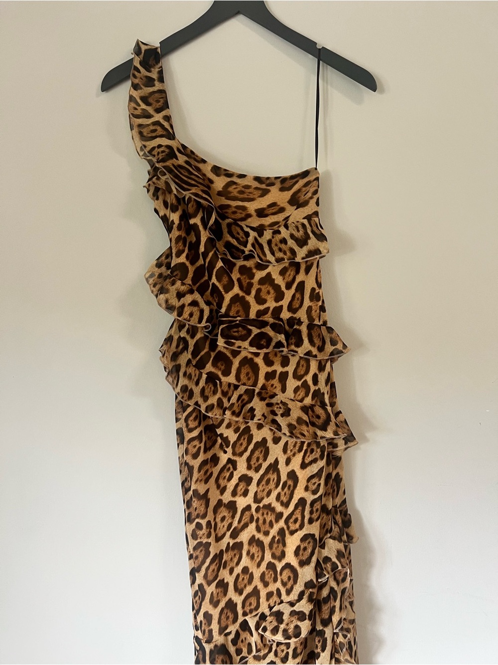 Zara Leopard Print One-Shoulder Ruffle Dress - Brown/Tan